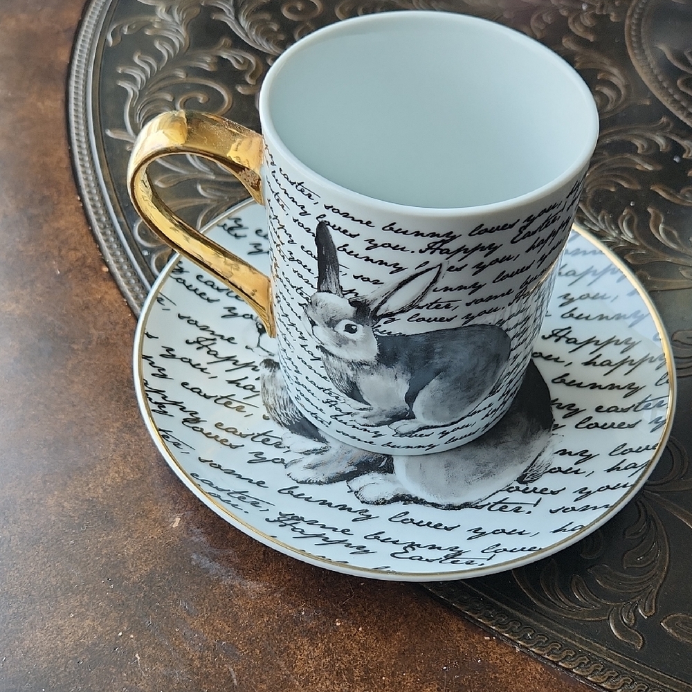 Gold Handle Rabbit Teacup and Saucer Set